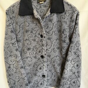 Vintage David Paul New York Fleece Scroll Design Jacket Size Medium Grandma Core